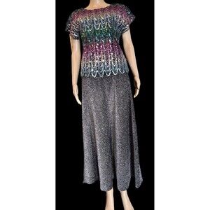 VTG Joanna Blouse Rainbow Sequin Shimmer Crop Top Festival retro Disco 70s 80s